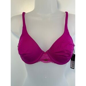NWT BeMe New York Demi Underwire Bra Magenta Pink Lace Trim 34B Vibrant Colorful